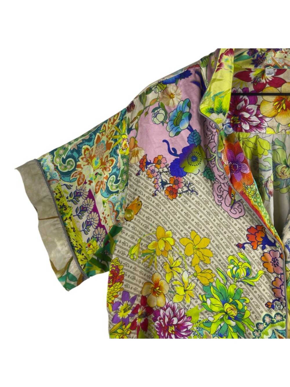 Johnny Was Aero Jules 100% Silk Floral Patchwork Womens Button Down Blouse Large - Picture 2 of 12